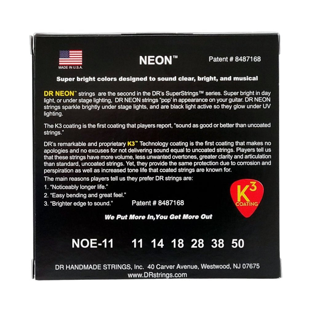 DR Hi-Def Neon Orange K3 Coated Electric Guitar Strings - Heavy 11-50 Guitar Strings Sky Music