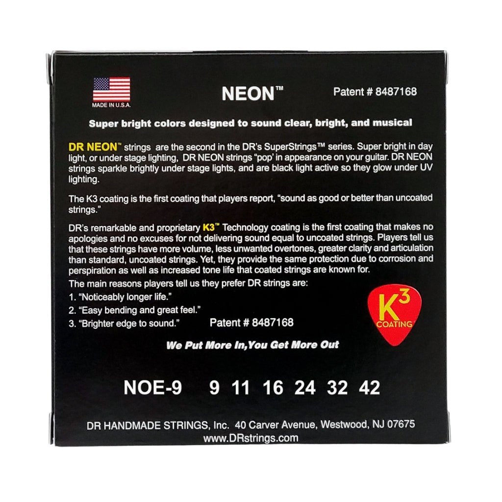 DR Hi-Def Neon Orange K3 Coated Electric Guitar Strings - Light 9-42 Guitar Strings Sky Music