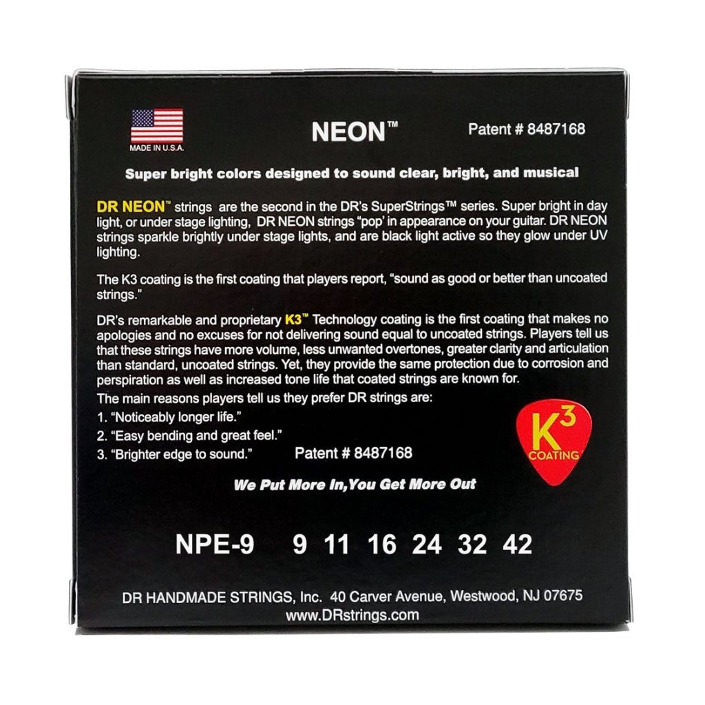 DR Hi-Def Neon Purple K3 Coated Electric Guitar Strings - Light 9-42 Guitar Strings Sky Music