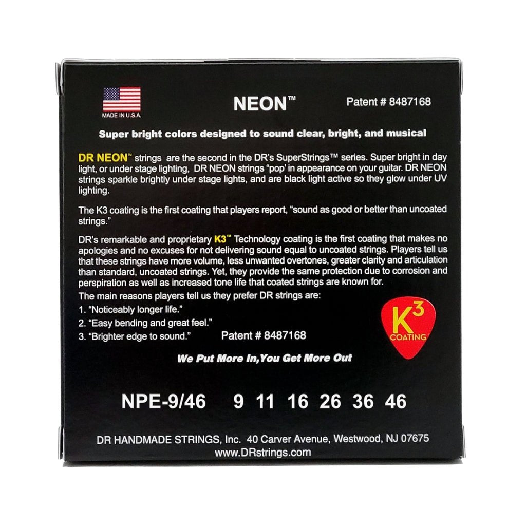 DR Hi-Def Neon Purple K3 Coated Electric Guitar Strings - Light to Medium 9-46 Guitar Strings Sky Music