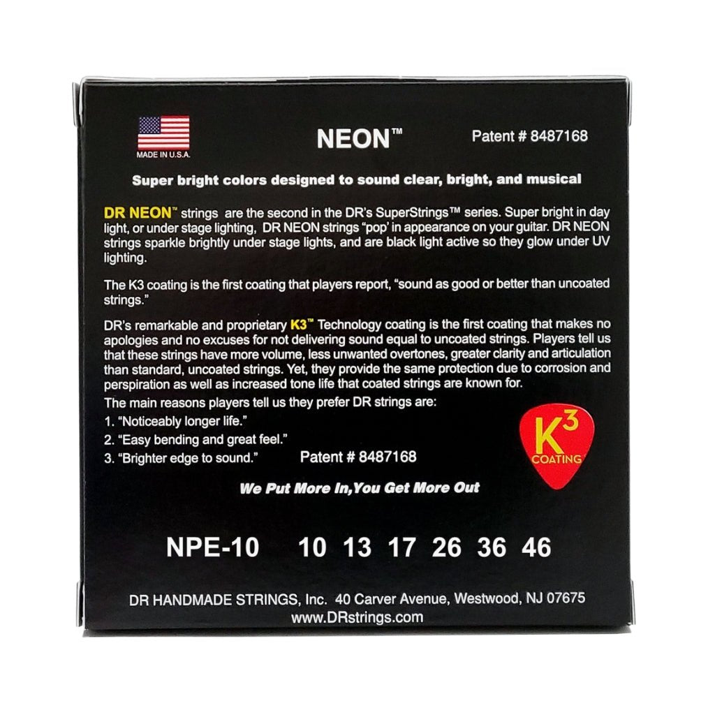 DR Hi-Def Neon Purple K3 Coated Electric Guitar Strings - Medium 10-46 Guitar Strings Sky Music