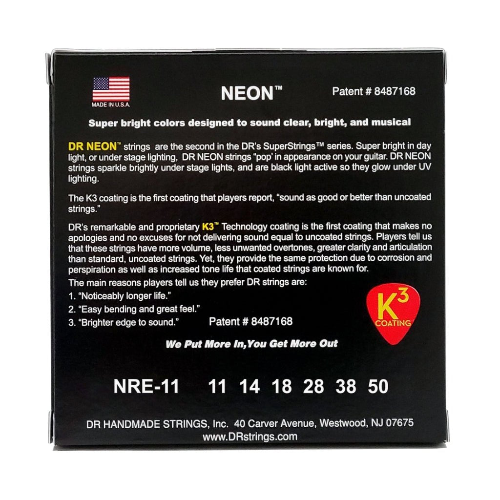 DR Hi-Def Neon Red K3 Coated Electric Guitar Strings - Heavy 11-50 Guitar Strings Sky Music