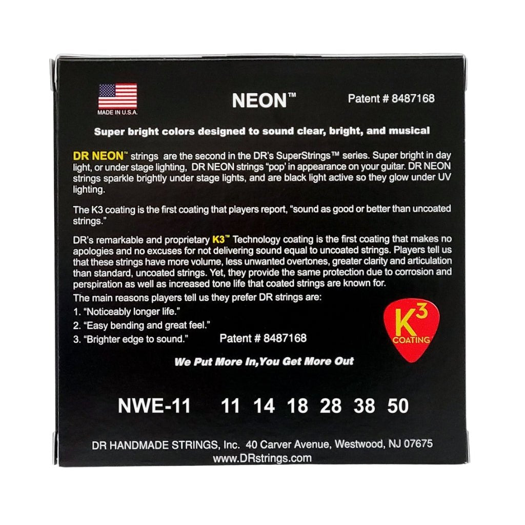 DR Hi-Def Neon White K3 Coated Electric Guitar Strings – Heavy 11-50 Guitar Strings Sky Music
