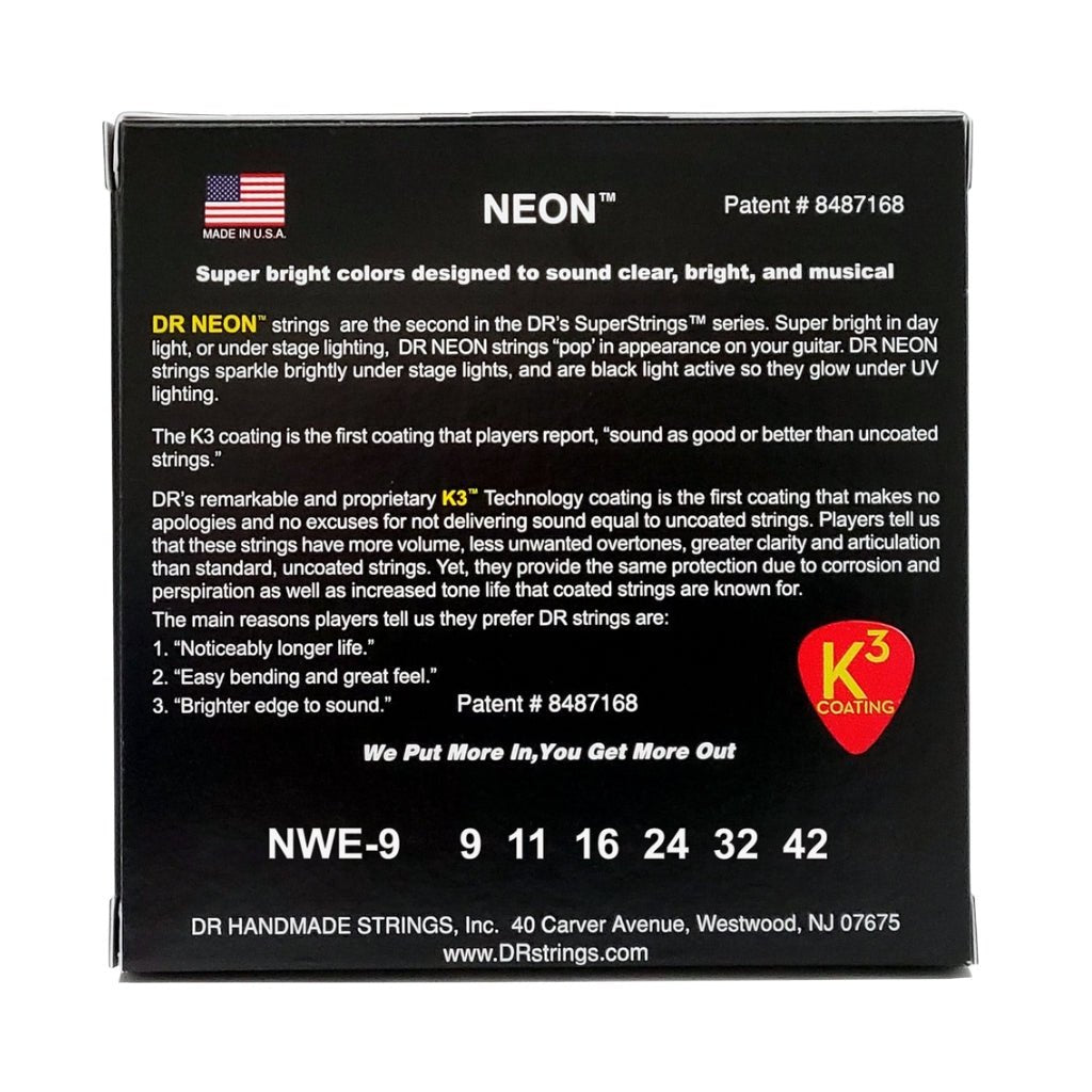 DR Hi-Def Neon White K3 Coated Electric Guitar Strings – Light 9-42 Guitar Strings Sky Music