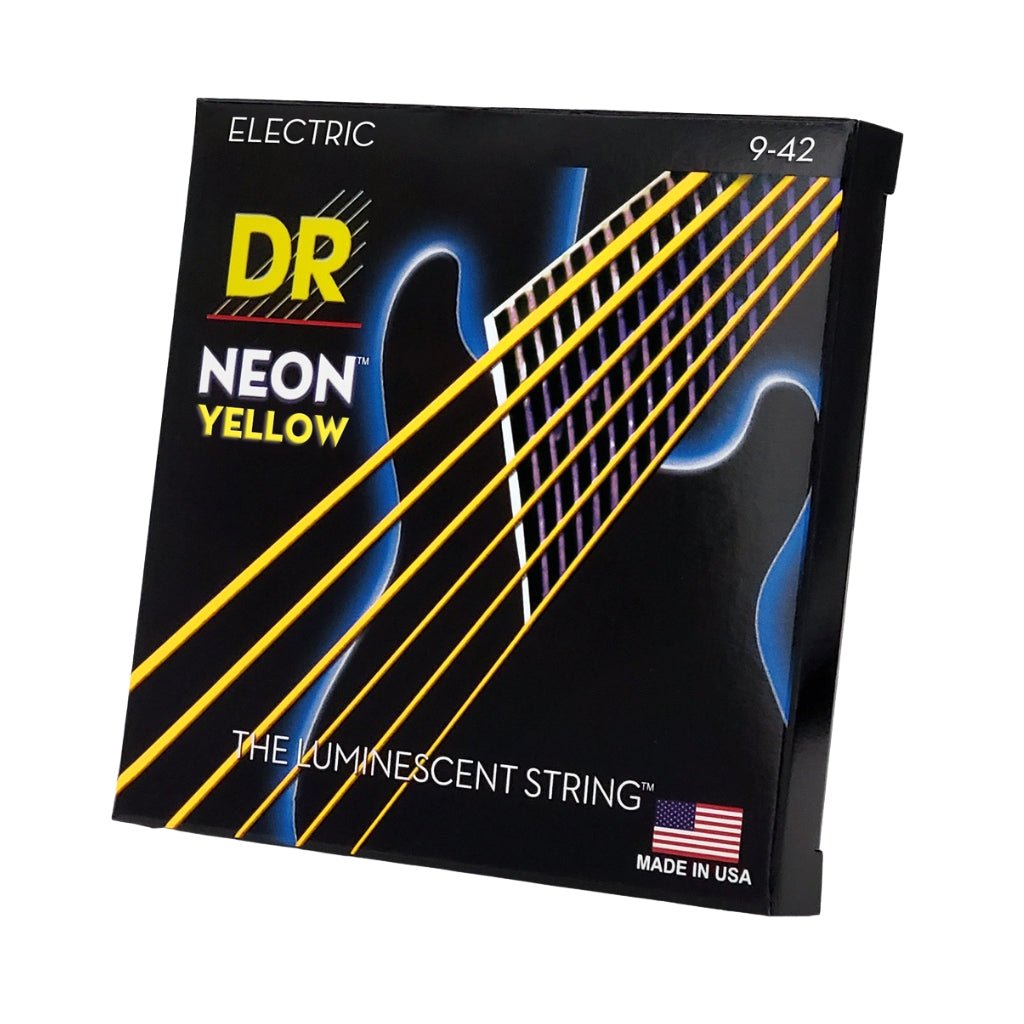DR Hi-Def Neon Yellow K3 Coated Electric Guitar Strings - Light 9-42 Guitar Strings Sky Music