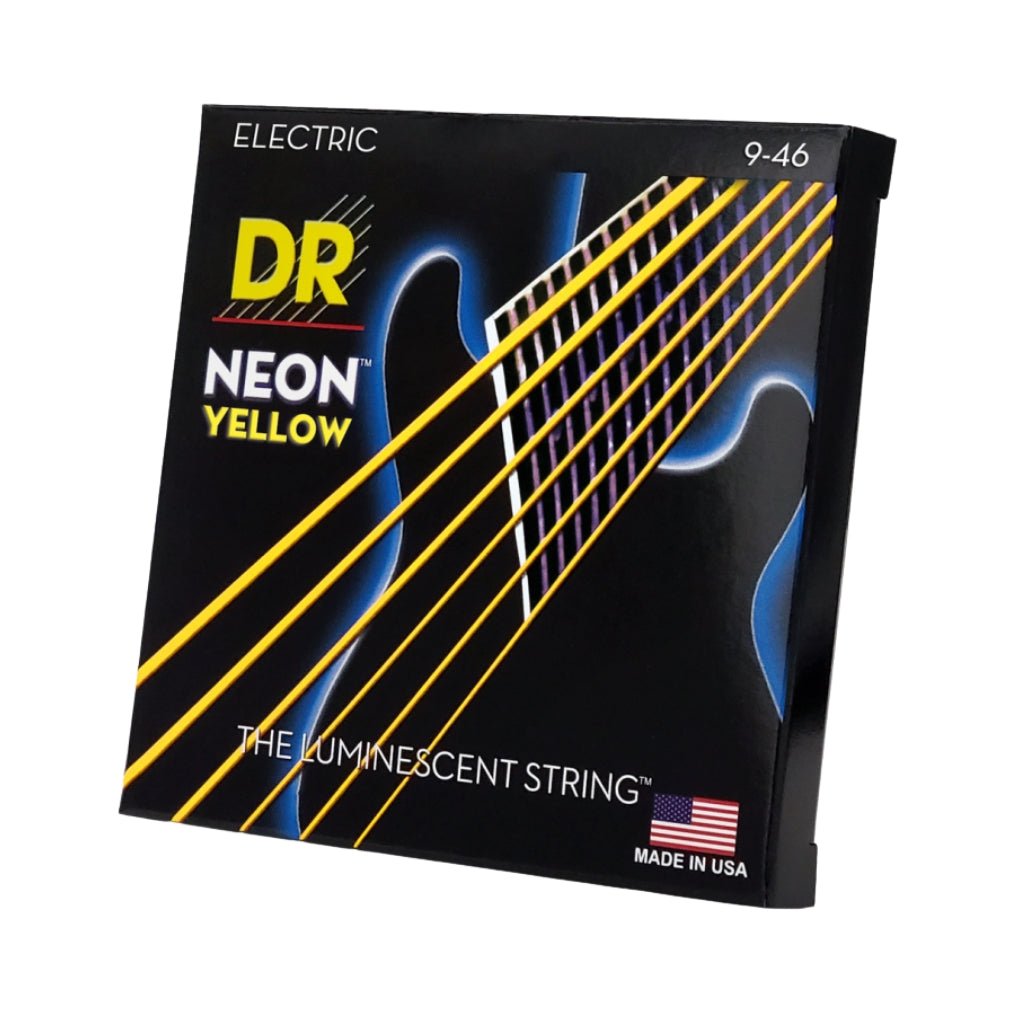 DR Hi-Def Neon Yellow K3 Coated Electric Guitar Strings - Light to Medium 9-46 Guitar Strings Sky Music