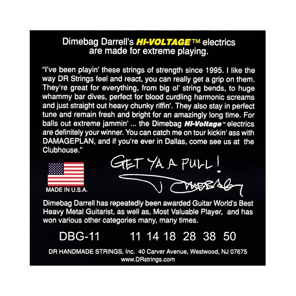 DR Hi-Voltage Dimebag Darrell Signature Electric Guitar Strings - Heavy 11-50 Guitar Strings Sky Music