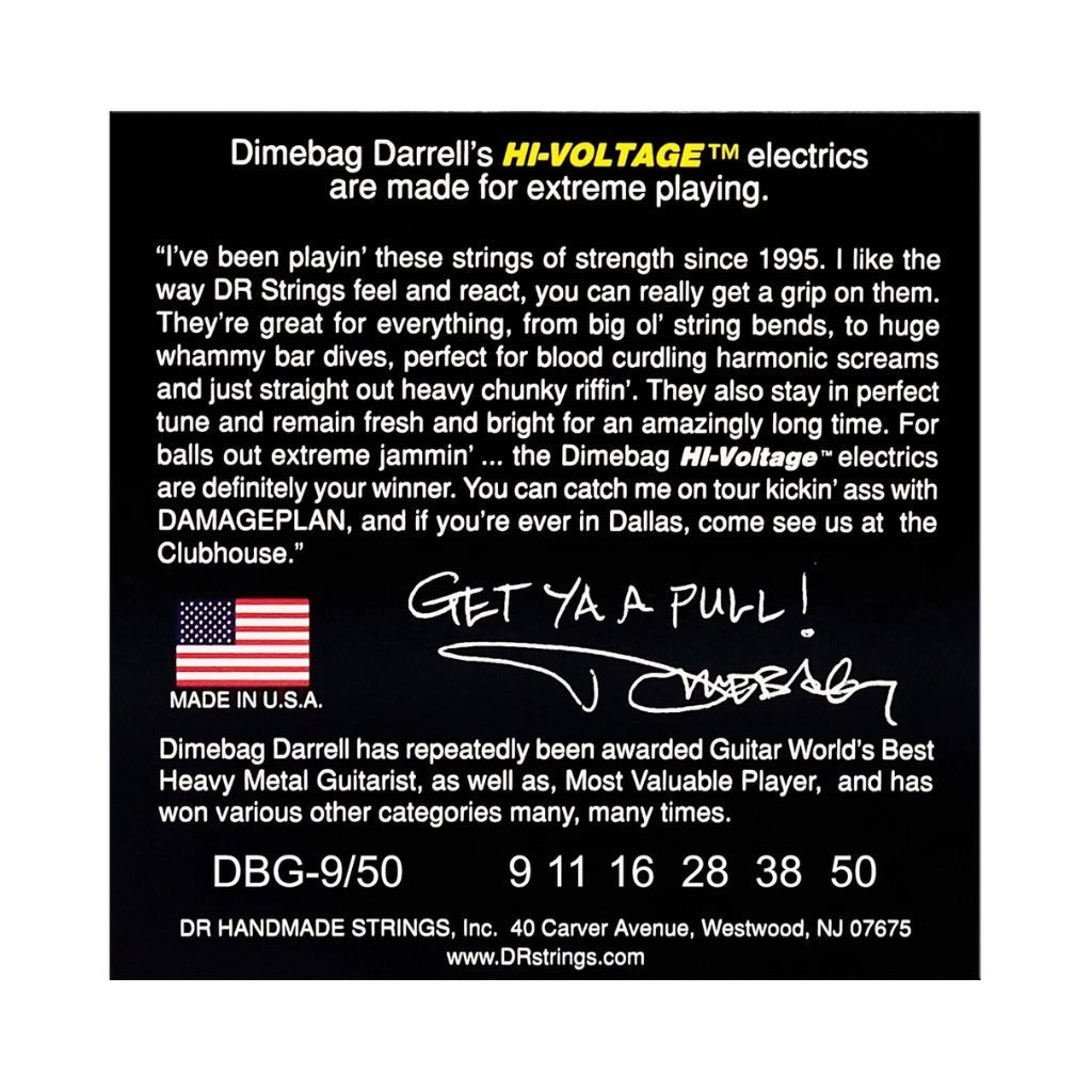 DR Hi-Voltage Dimebag Darrell Signature Electric Guitar Strings - Light to Heavy 9-50 Guitar Strings Sky Music