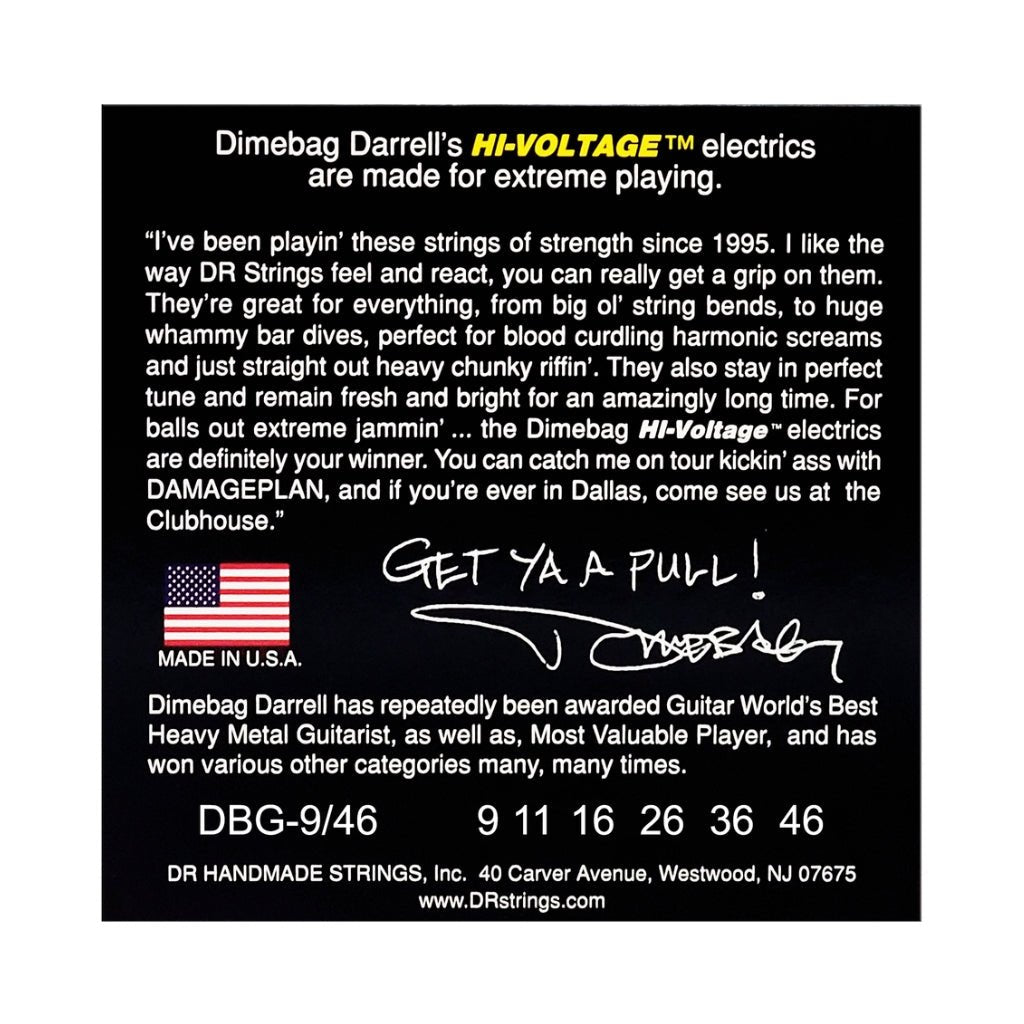 DR Hi-Voltage Dimebag Darrell Signature Electric Guitar Strings - Light to Medium 9-46 Guitar Strings Sky Music