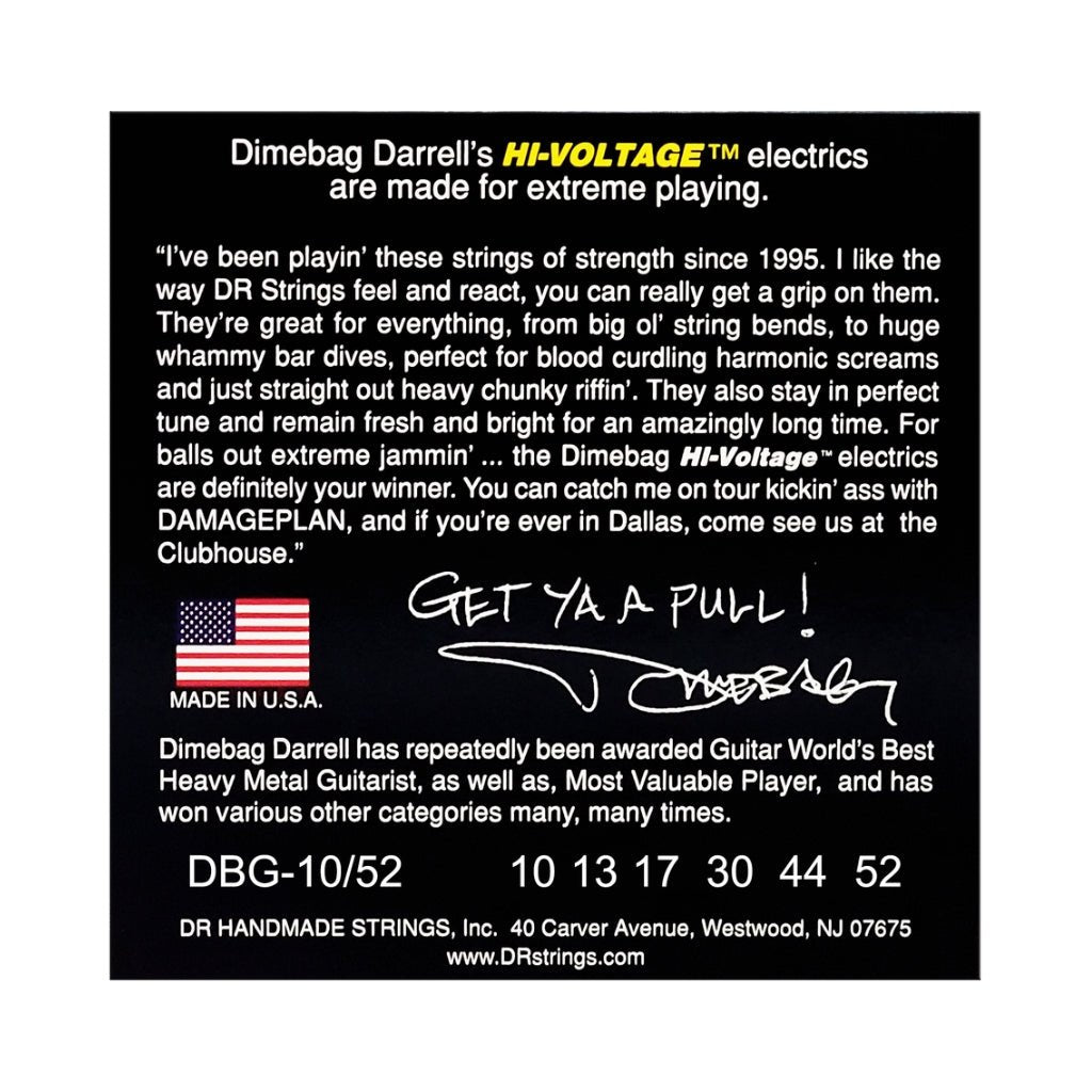 DR Hi-Voltage Dimebag Darrell Signature Electric Guitar Strings - Medium to Heavy 10-52 Guitar Strings Sky Music
