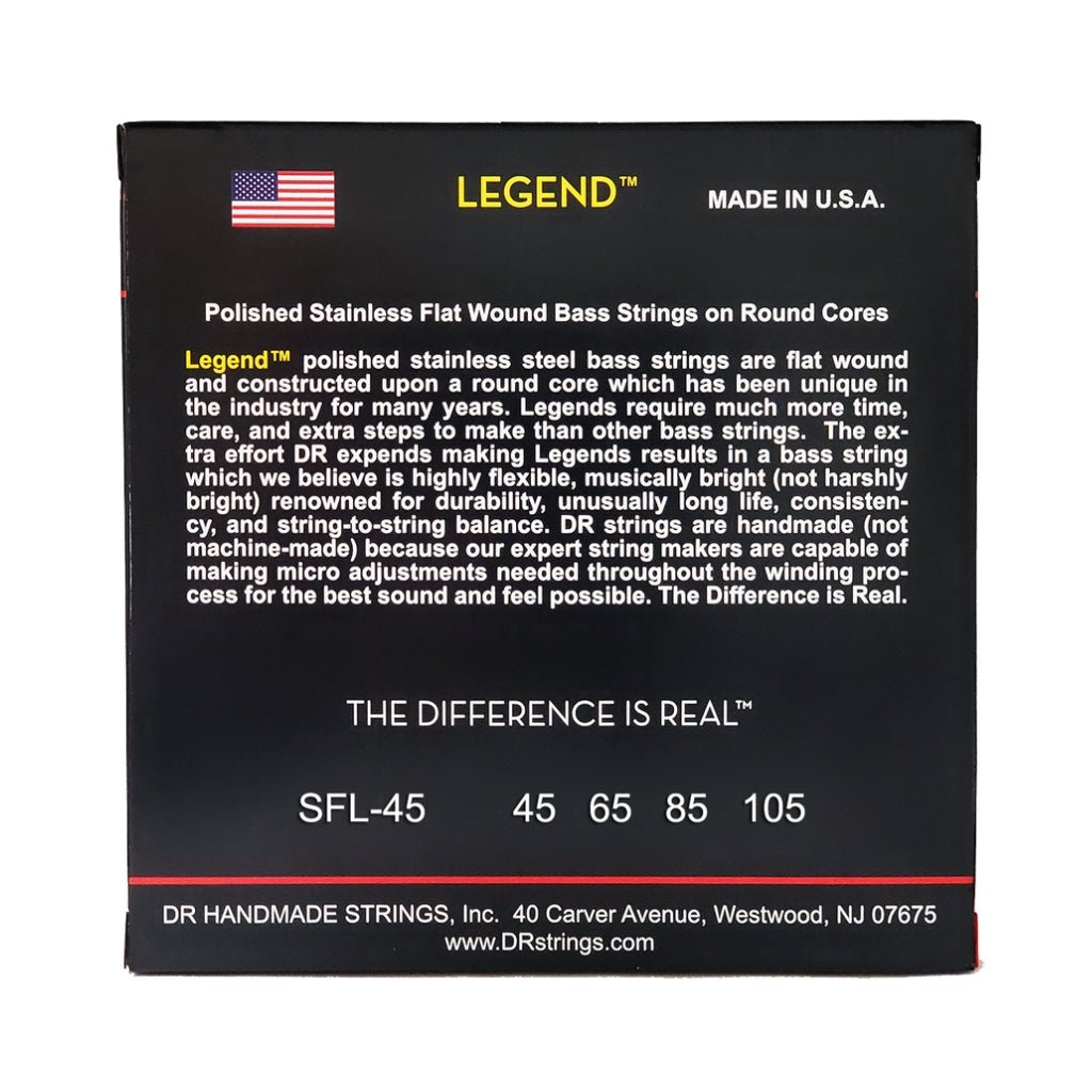 DR Legend Polished Flatwound Stainless Steel Bass Strings - Medium 45-105 Short Scale Bass Strings Sky Music