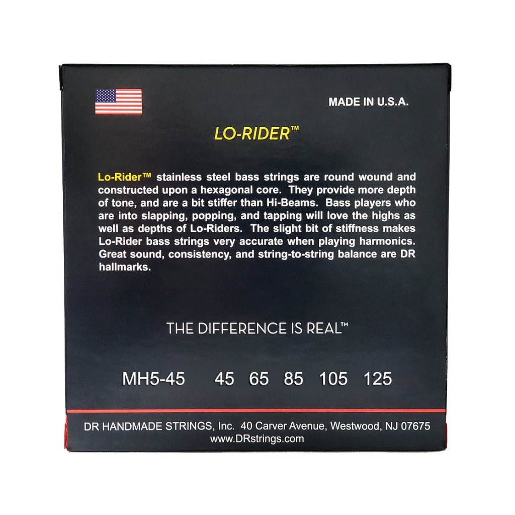 DR Lo-Rider Stainless Steel 5-string Bass Guitar Strings - Medium 45-125 Bass Strings Sky Music