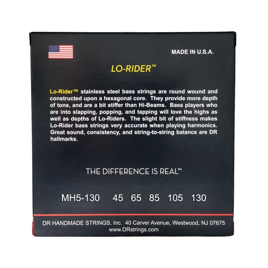 DR Lo-Rider Stainless Steel 5-string Bass Guitar Strings - Medium to Heavy 45-130 Bass Strings Sky Music