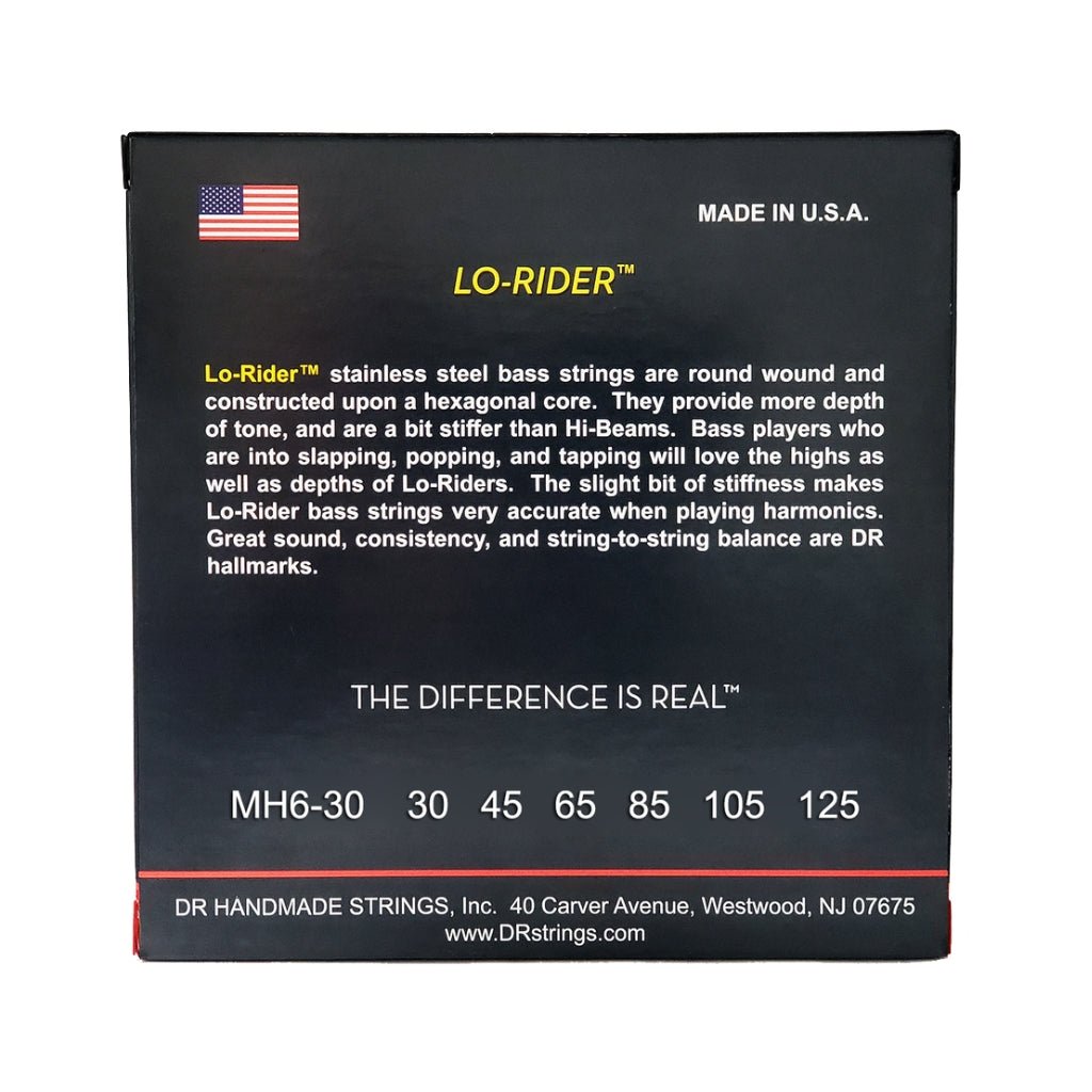 DR Lo-Rider Stainless Steel 6-string Bass Guitar Strings - Medium 30-125 Bass Strings Sky Music