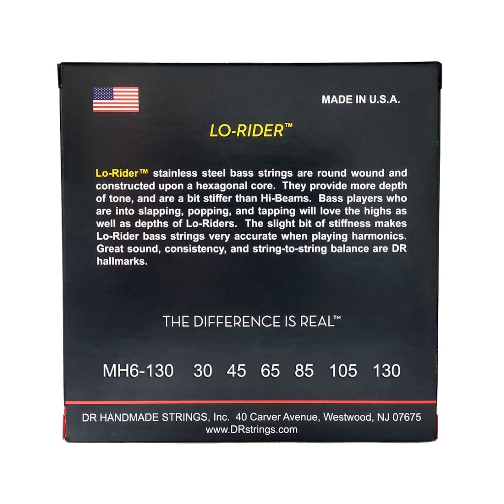 DR Lo-Rider Stainless Steel 6-string Bass Guitar Strings - Medium to Heavy 30-130 Bass Strings Sky Music