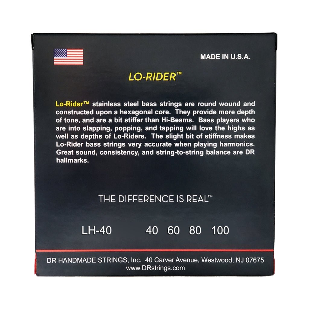 DR Lo-Rider Stainless Steel Bass Guitar Strings - Light 40-100 Bass Strings Sky Music