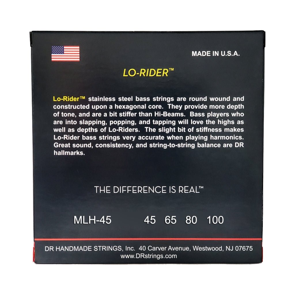 DR Lo-Rider Stainless Steel Bass Guitar Strings - Light to Medium 45-100 Bass Strings Sky Music