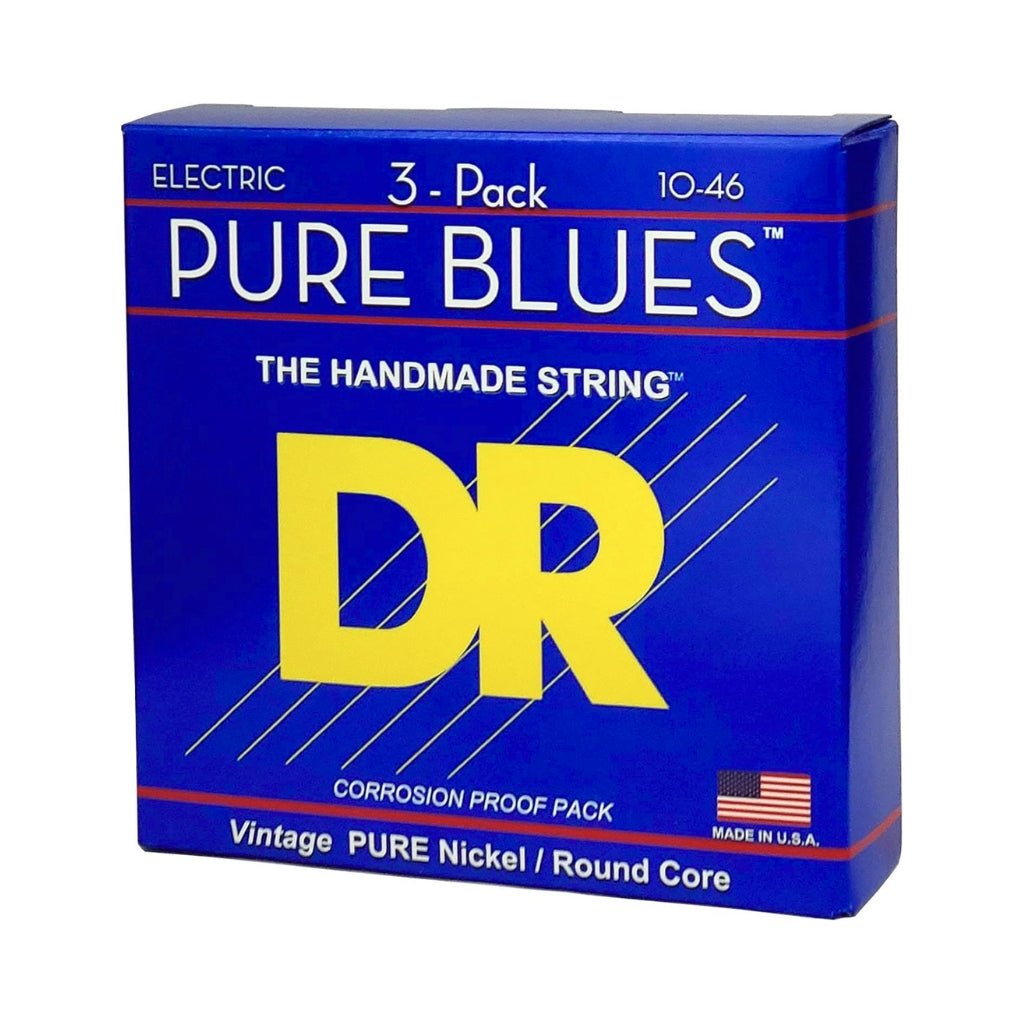 DR Pure Blues Pure Nickel Electric Guitar Strings - 3-Pack Medium 10-46 Guitar Strings Sky Music