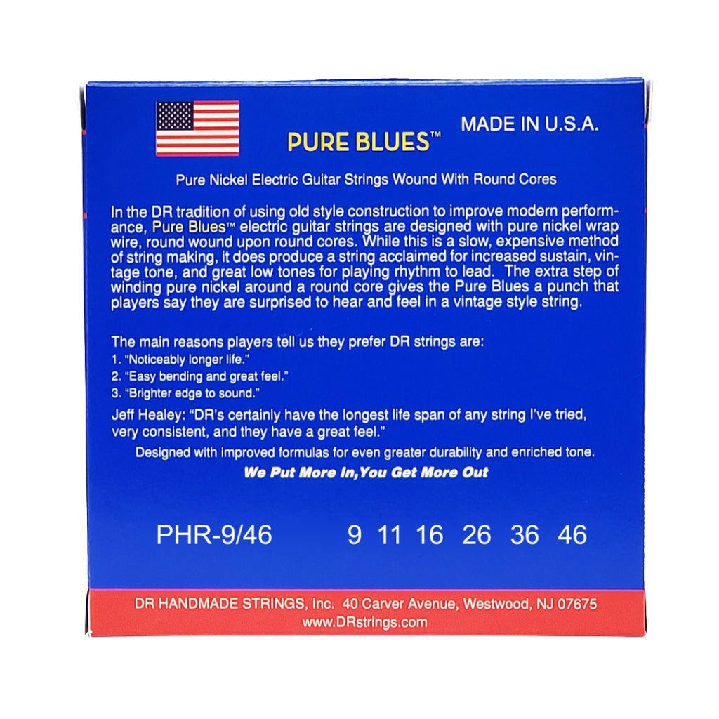 DR Pure Blues Pure Nickel Electric Guitar Strings - Light to Medium 9-46 Guitar Strings Sky Music