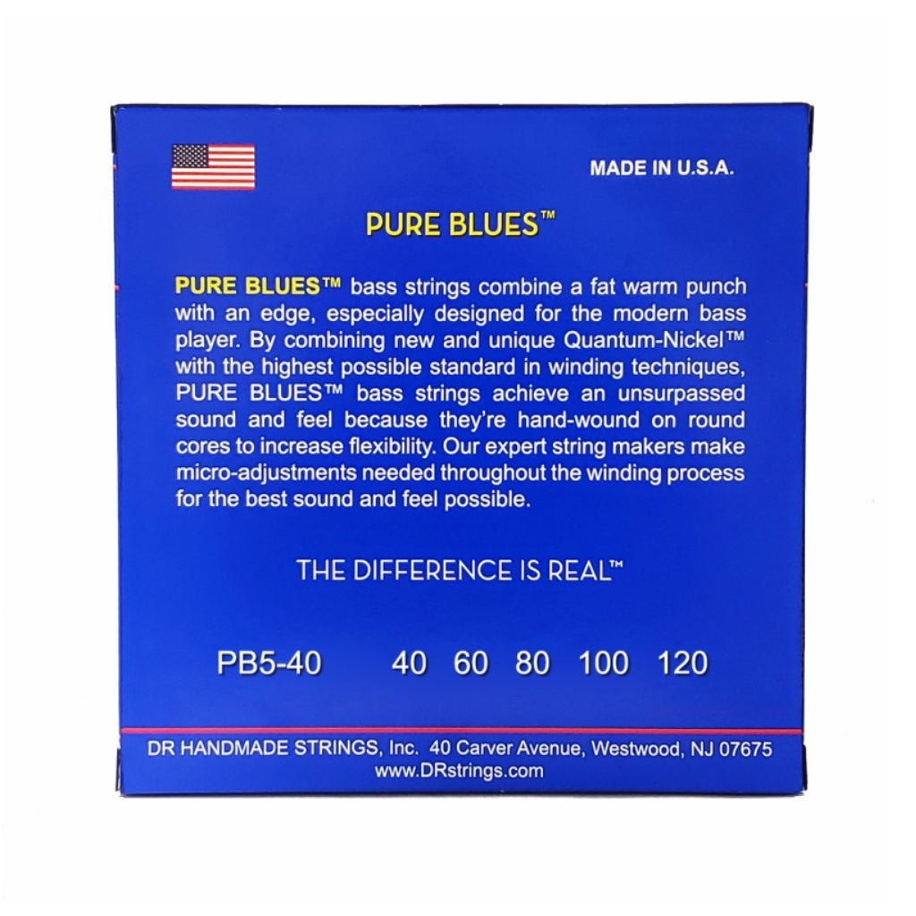 DR Pure Blues Quantum-nickel/Round Core Bass Guitar Strings - Light 5-String 40-120 Guitar Strings Sky Music
