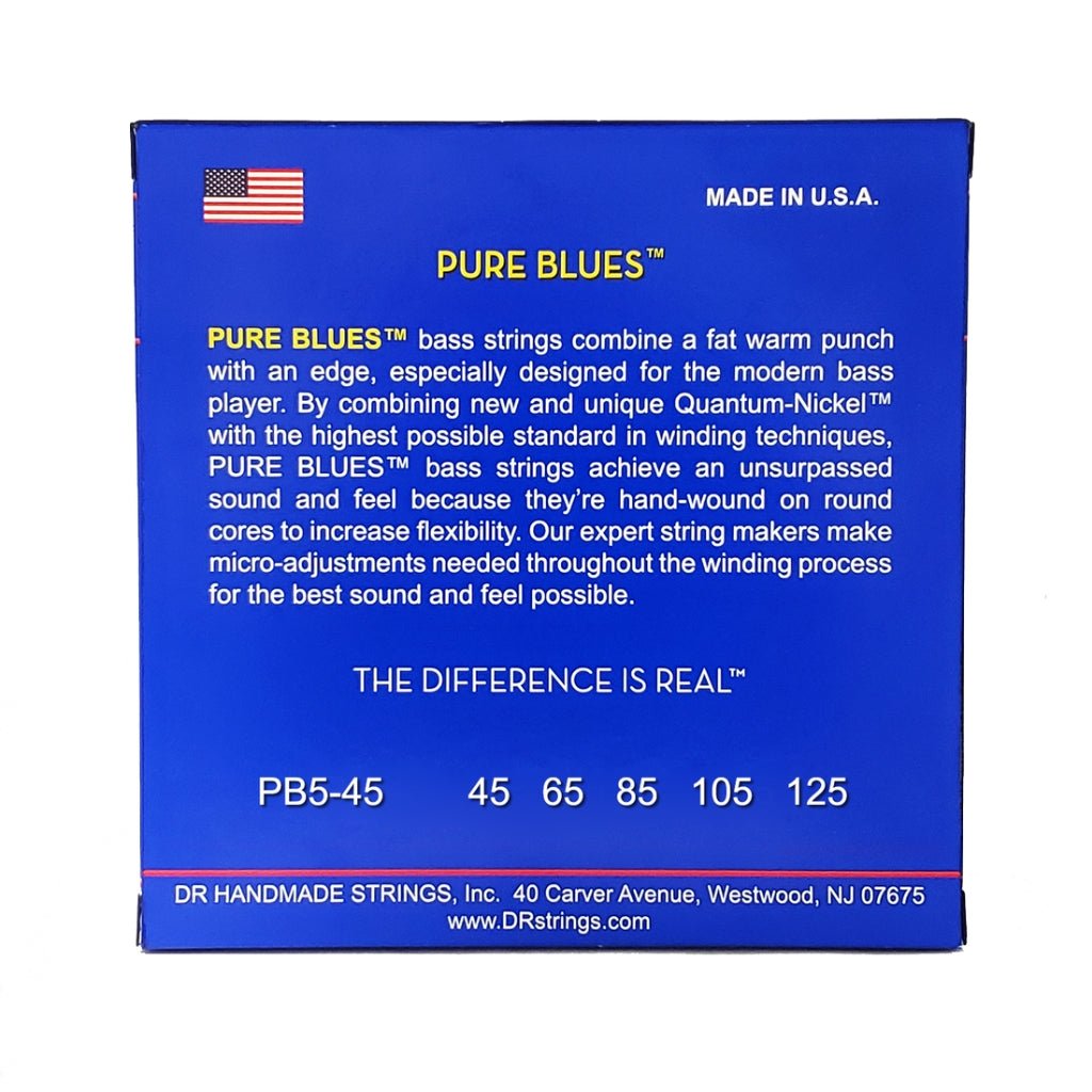 DR Pure Blues Quantum-nickel/Round Core Bass Guitar Strings - Medium 5-String 45-125 Guitar Strings Sky Music