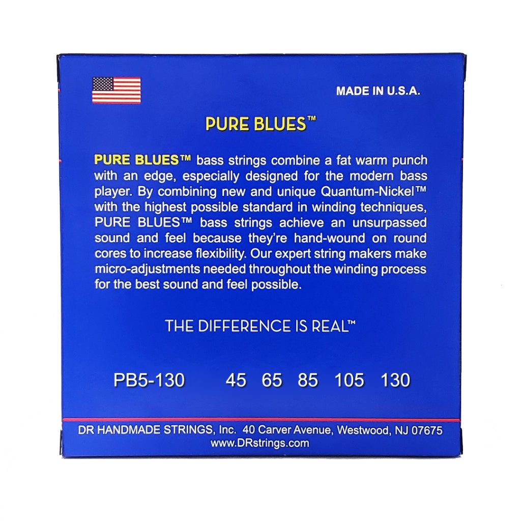 DR Pure Blues Quantum-nickel/Round Core Bass Guitar Strings - Medium 5-String 45-130 Guitar Strings Sky Music