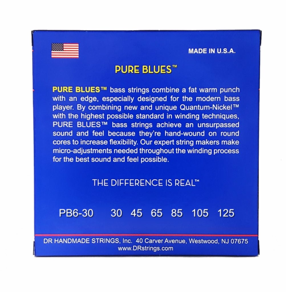 DR Pure Blues Quantum-nickel/Round Core Bass Guitar Strings - Medium 6-String 30-125 Guitar Strings Sky Music