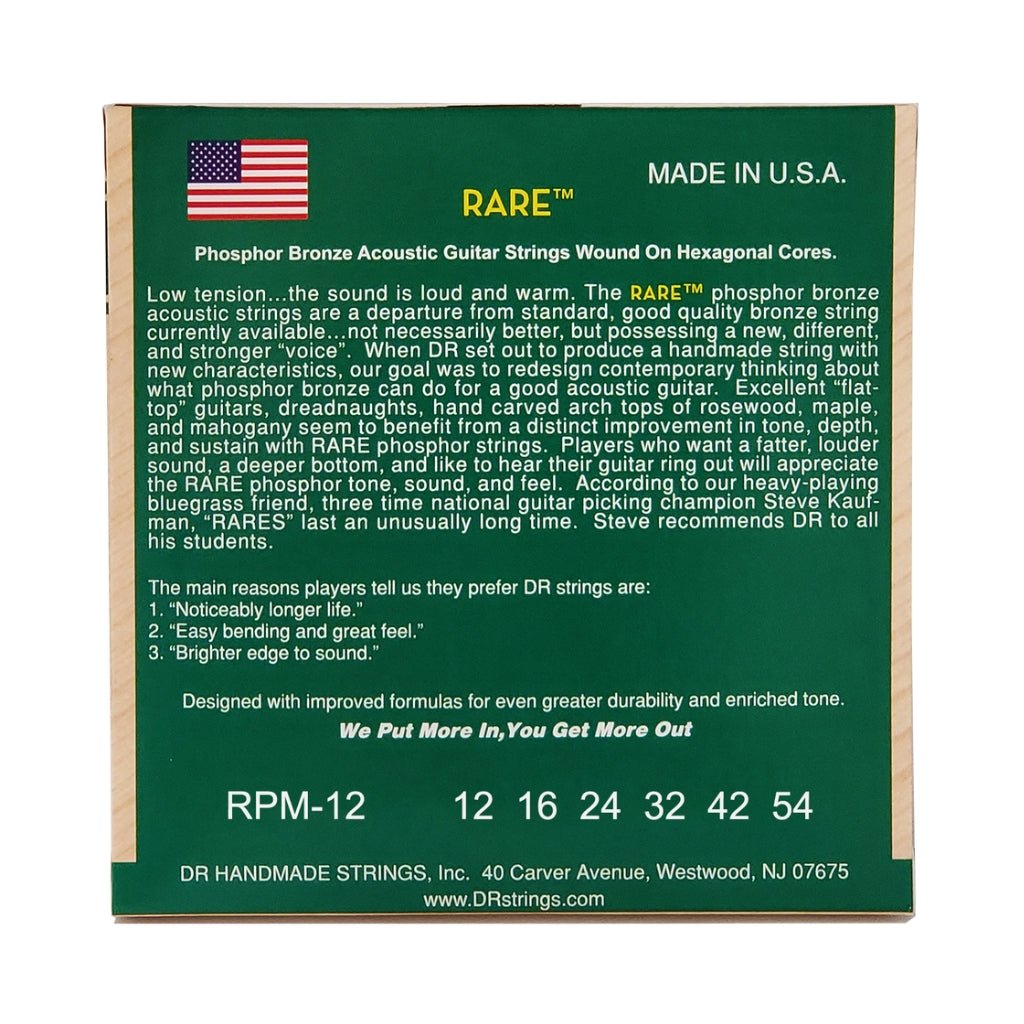 DR Rare Phosphor Bronze Acoustic Guitar Strings - 3-Pack Light 12-54 Guitar Strings Sky Music