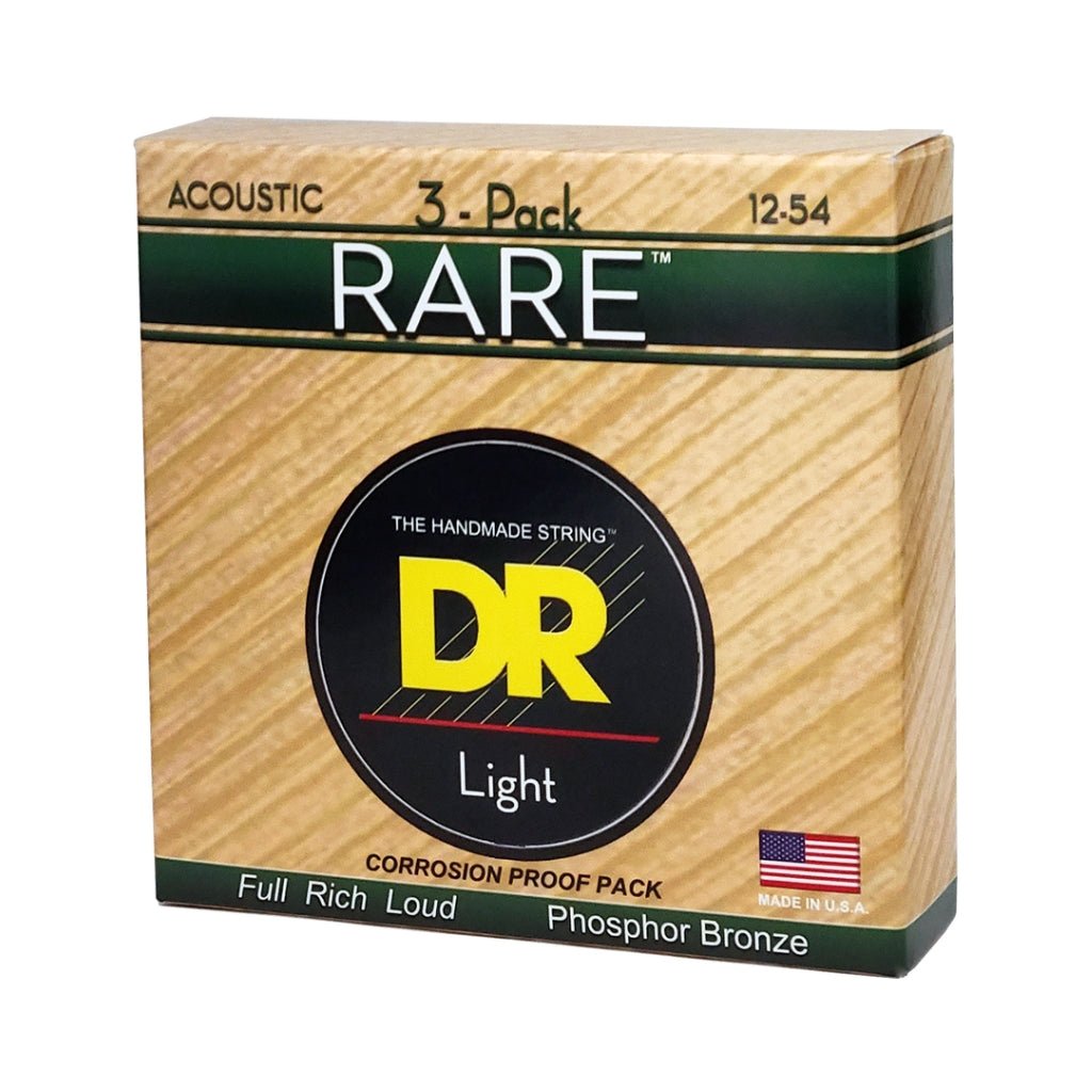 DR Rare Phosphor Bronze Acoustic Guitar Strings - 3-Pack Light 12-54 Guitar Strings Sky Music