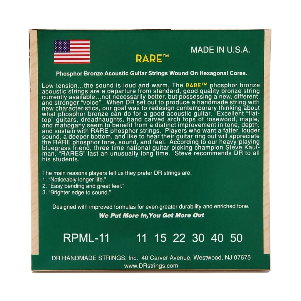 DR Rare Phosphor Bronze Acoustic Guitar Strings - Custom Light 11-50 Guitar Strings Sky Music