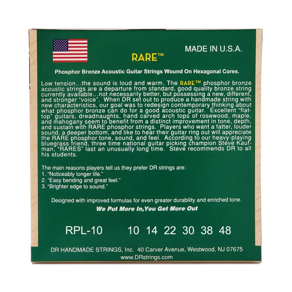 DR Rare Phosphor Bronze Acoustic Guitar Strings - Extra Light 10-48 Guitar Strings Sky Music