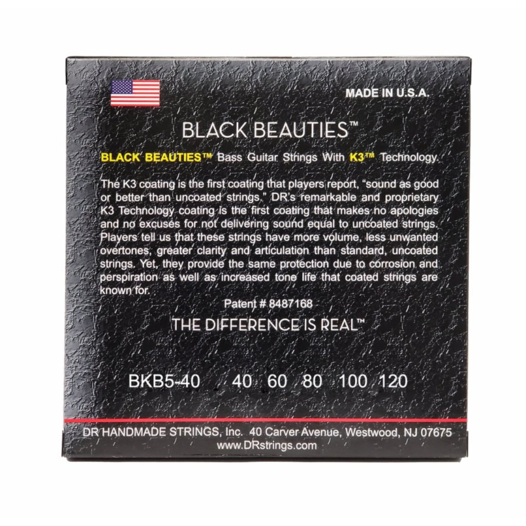 DR Strings Black Beauties Coated Steel 5-string Bass Guitar Strings - Light 40-120 Bass Strings Sky Music