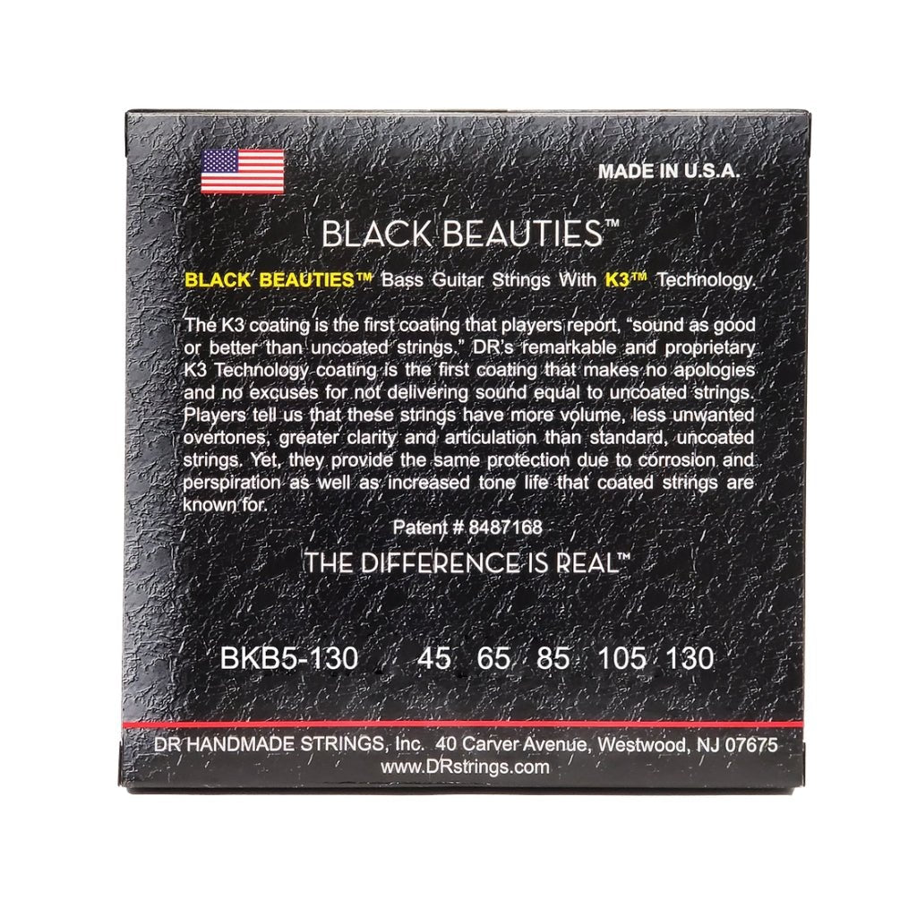 DR Strings Black Beauties Coated Steel 5-string Bass Guitar Strings - Medium to Heavy 45-130 Bass Strings Sky Music
