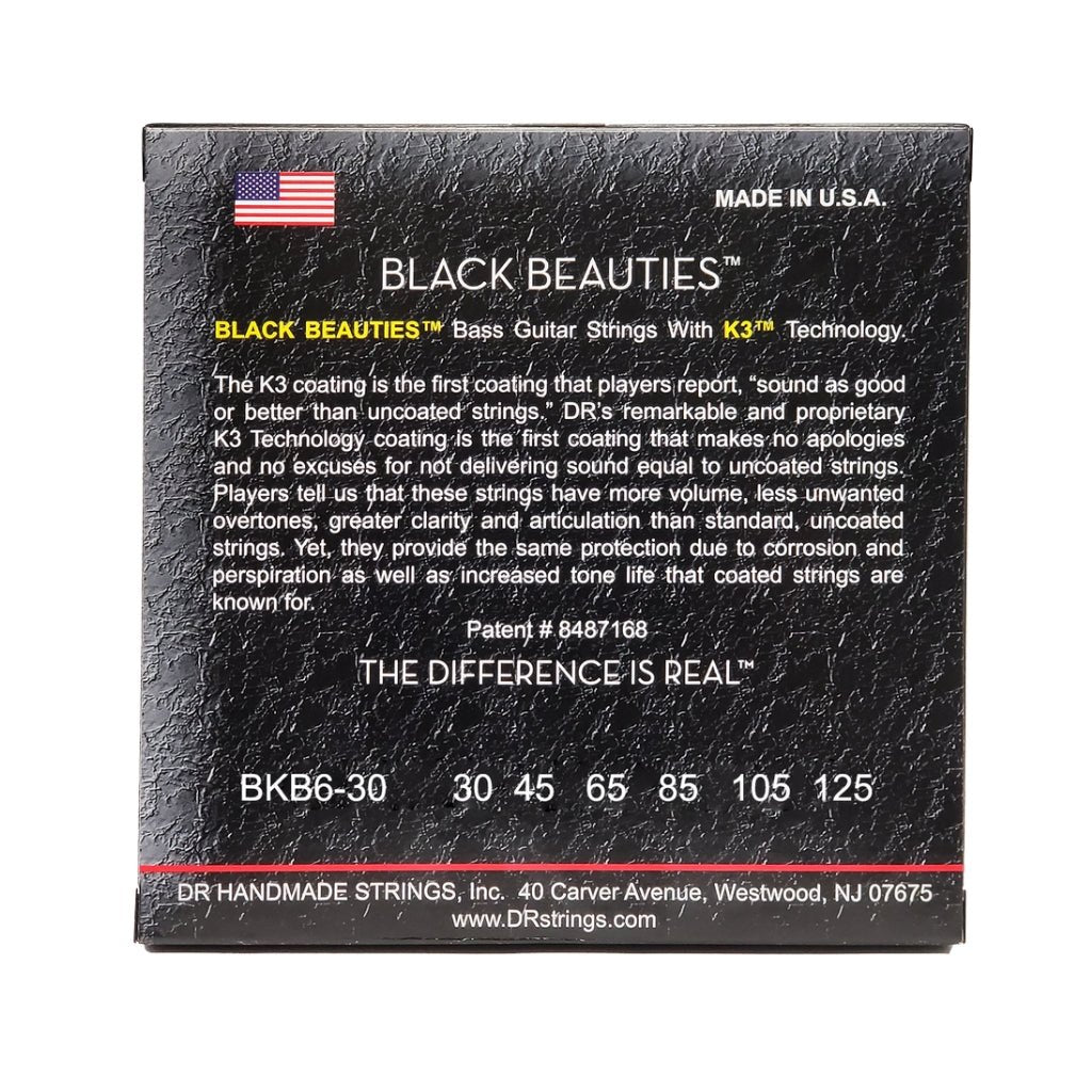 DR Strings Black Beauties Coated Steel 6-string Bass Guitar Strings - Medium 30-125 Bass Strings Sky Music