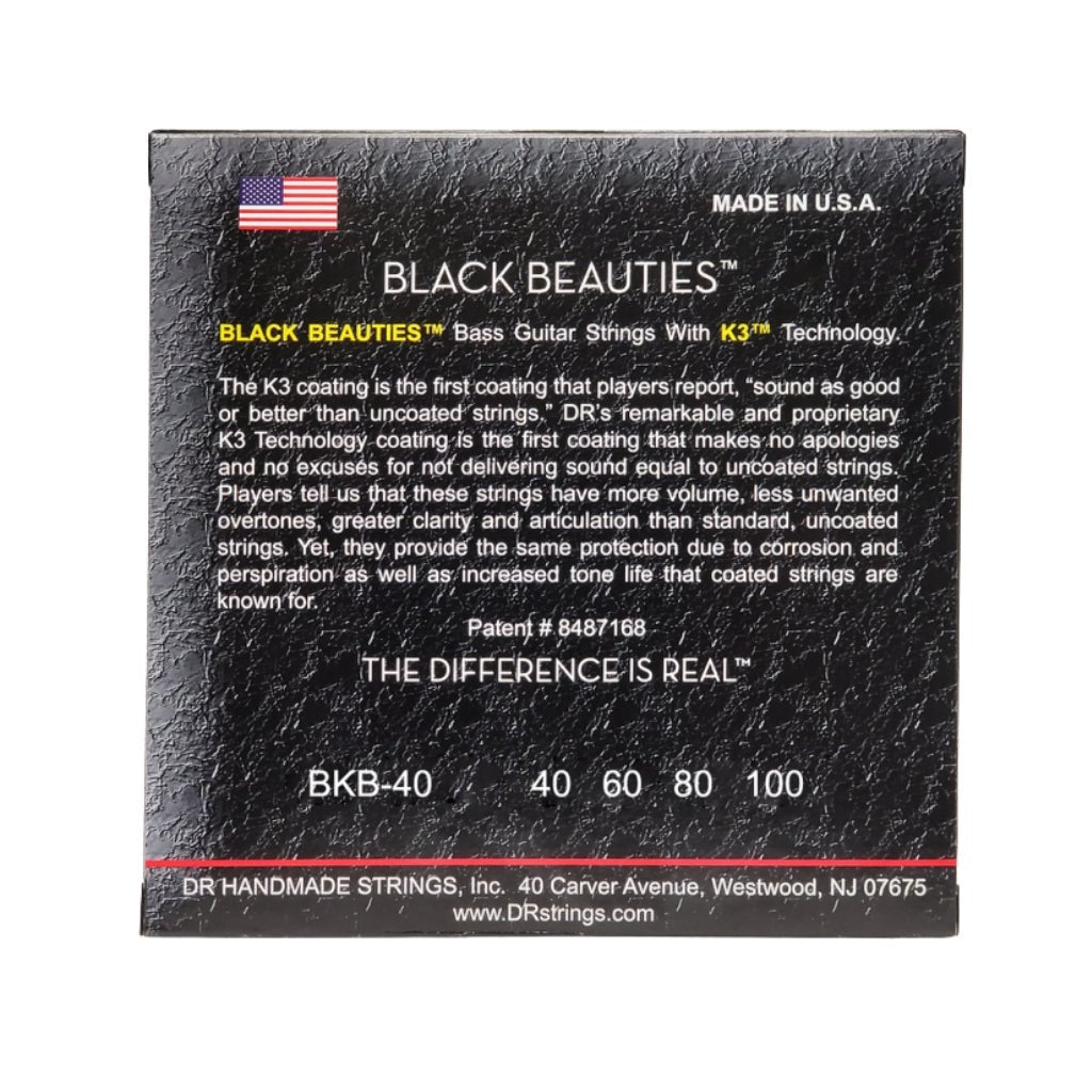 DR Strings Black Beauties Coated Steel Bass Guitar Strings - Light 40-100 Bass Strings Sky Music