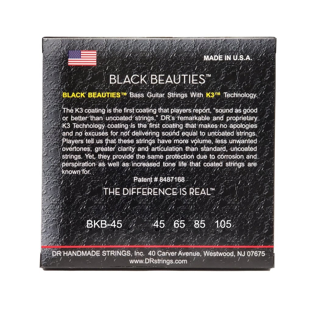 DR Strings Black Beauties Coated Steel Bass Guitar Strings - Medium 45-105 Bass Strings Sky Music