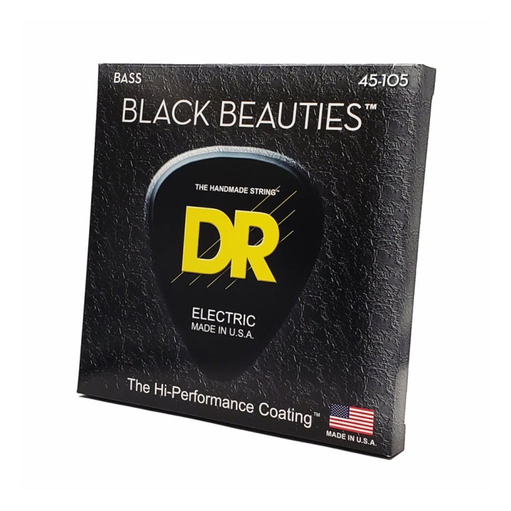 DR Strings Black Beauties Coated Steel Bass Guitar Strings - Medium 45-105 Bass Strings Sky Music