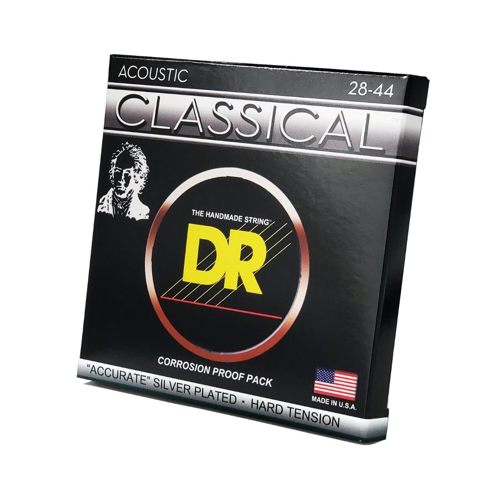 DR Strings Classical Nylon Silver-Plated Strings - Hard Tension 28-44 Fretted Instrument Strings Sky Music