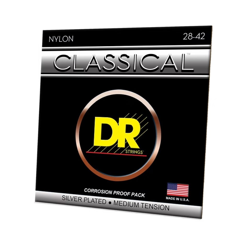 DR Strings Classical Nylon Silver-Plated Strings - Medium Tension 28-42 Fretted Instrument Strings Sky Music