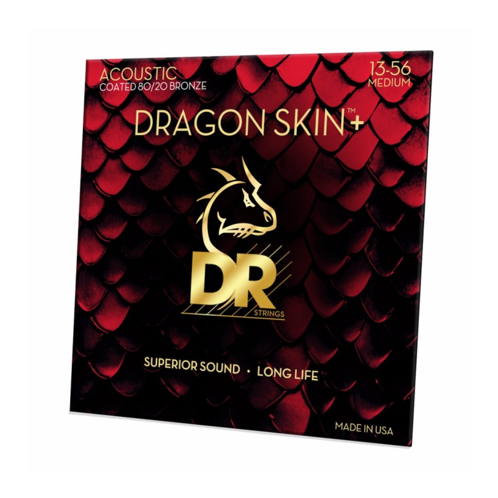 DR Strings Dragon Skin+ 80/20 Bronze Acoustic Guitar String - Medium 13-56 Guitar Straps Sky Music
