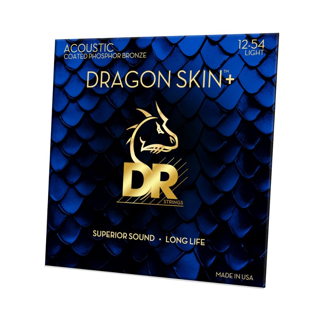 DR Strings Dragon Skin+ Phosphor Bronze Coated Acoustic Guitar Strings - Custom Light 12-54 Guitar Straps Sky Music
