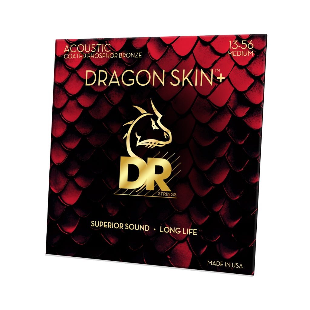 DR Strings Dragon Skin+ Phosphor Bronze Coated Acoustic Guitar Strings - Medium 13-56 Guitar Straps Sky Music
