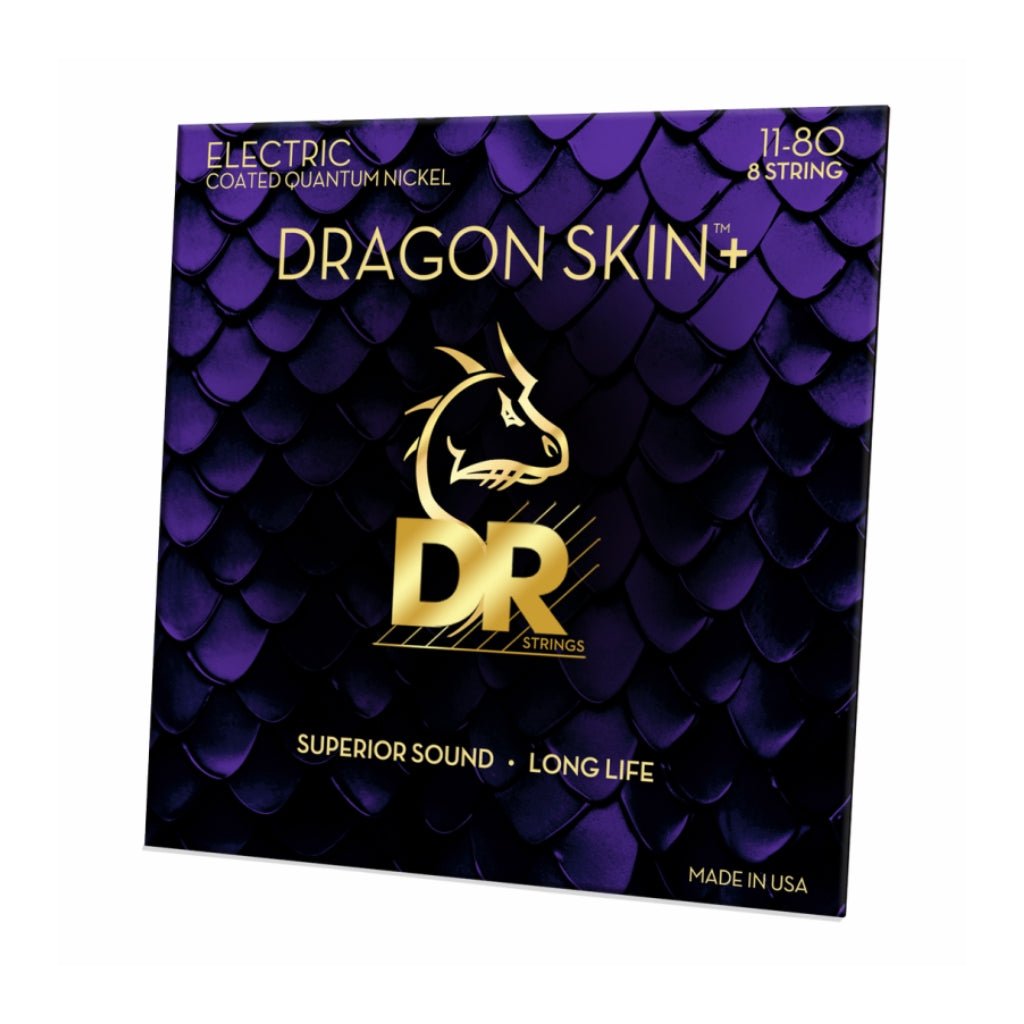 DR Strings Dragon Skin+ Quantum Nickel 8-string Electric Guitar Strings - Heavy 11-80 Guitar Straps Sky Music