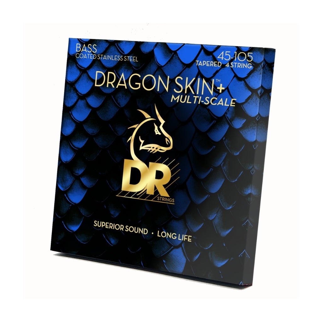 DR Strings Dragon Skin+ Quantum Nickel Bass Strings - Multi-Scale Medium 45-105 Guitar Straps Sky Music