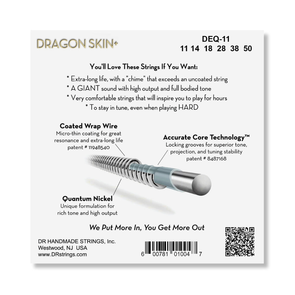 DR Strings Dragon Skin+ Quantum Nickel Electric Guitar Strings - Heavy 11-50 Guitar Straps Sky Music
