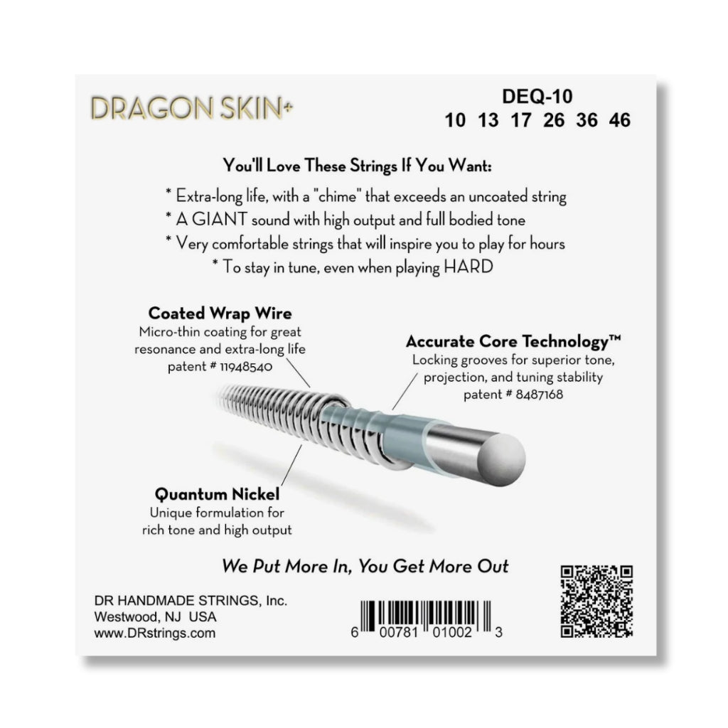 DR Strings Dragon Skin+ Quantum Nickel Electric Guitar Strings - Medium 10-46 Guitar Straps Sky Music