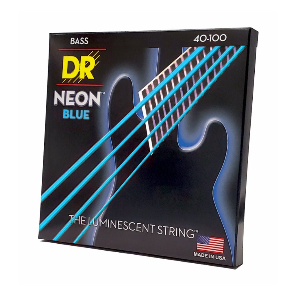 DR Strings Hi-Def Neon Blue K3 Coated Bass Guitar Strings - Light 40-100 Bass Strings Sky Music
