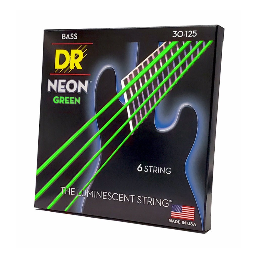 DR Strings Hi-Def Neon Green K3 Coated 6-string Bass Guitar Strings - Medium 30-125 Bass Strings Sky Music