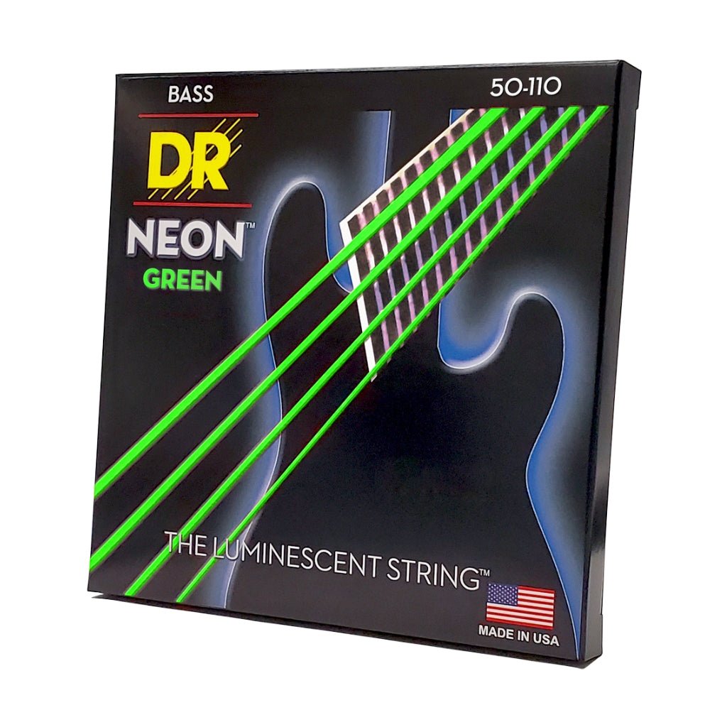 DR Strings Hi-Def Neon Green K3 Coated Bass Guitar Strings - Heavy 50-110 Bass Strings Sky Music