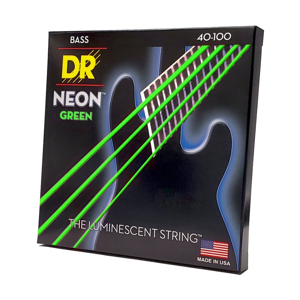 DR Strings Hi-Def Neon Green K3 Coated Bass Guitar Strings - Light 40-100 Bass Strings Sky Music